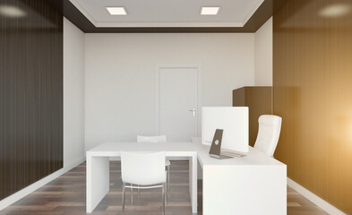 Fototapeta na wymiar Open space office interior with like conference room. Mockup. 3D rendering.
