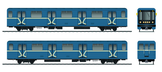 Russian underground carriage. Passenger train cars. Metro.Vector.