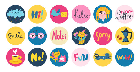 Set of various highlights and story icons for social media