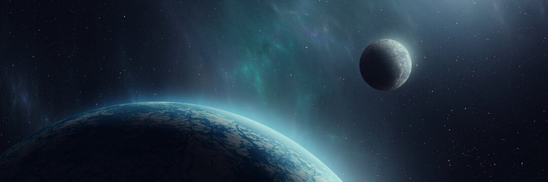 earth and moon space, high resolution panorama illustration
