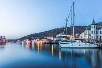 Republic of Crimea, city Balaklava Bay with yachts. Water transport.