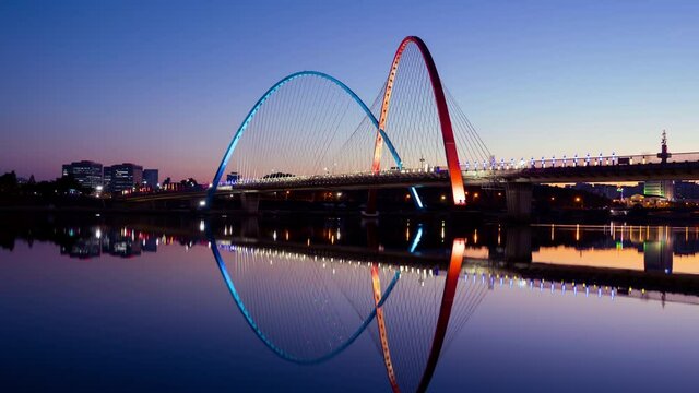 Time lapse Landscape of Expo Bridge At night in Daejeon South Korea