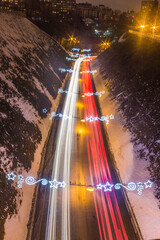 Russia, Nizhny Novgorod - Night road in the New Year's lights.