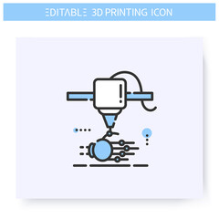 3d printing line icon. Bionic hand under printing head. Prosthetics and organ transplants. Bioprinting in healthcare industry. Additive Manufacturing. Isolated vector illustration. Editable stroke