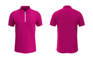 Pink collared shirt mockup with half zip, front and back views, 3d rendering, 3d illustration