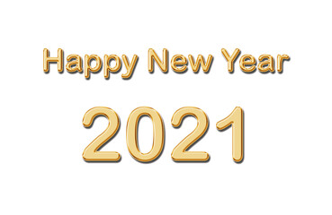 2021 Happy New Year, Gold Numbers for New Year and Christmas Design. 2021 Golden symbol in metal font. Isolated on white background.  glitter frame, golden, text. Greeting card concept.