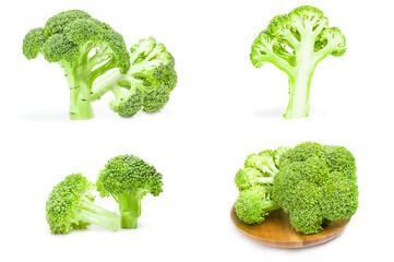 Collage of broccoli cabbage on a white background cutout