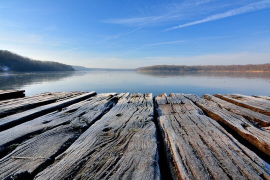 wooden bridge over lake