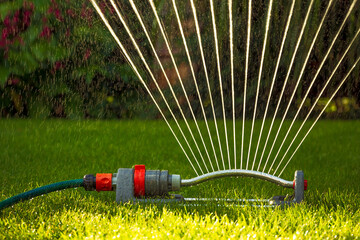 Close up of a lawn sprinkler - 392258114