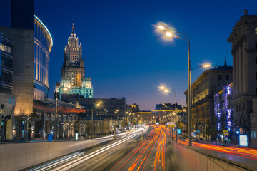 Fototapeta na wymiar View of Novinsky Boulevard at night
