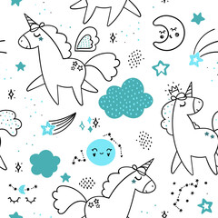 Cute seamless pattern with unicorns