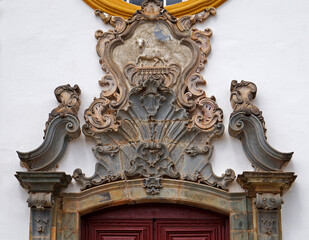Baroque church facade (detail), Tiradentes, Minas Gerais, Brazil 