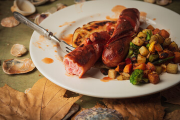 Still life- the bratwurst on the grill