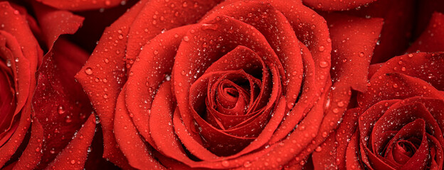 Red roses. Flower border. Valentines day web banner