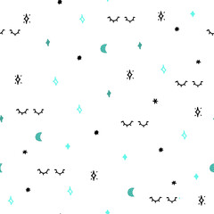 pattern with closed eyes, stars and moon