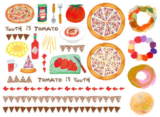 [Hand Drawing] Tomato cooking theme set