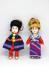 Ordinary doll key rings isolated on white background 