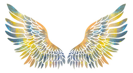 Fototapeta na wymiar Beautiful magic yellow blue wings, raster