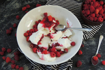 ice cream with raspberry jam