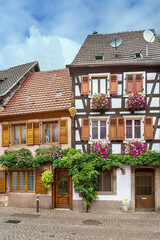 Fototapeta na wymiar Street in Ribeauville, Alsace, France