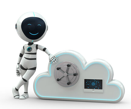 Roboboy with cloud safe 3D Illustration
