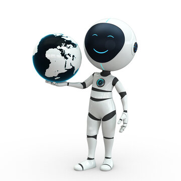 Roboboy hold the earth 3D Illustration