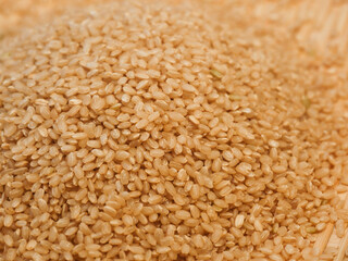 Close up of Brown rice, unpolished rice background