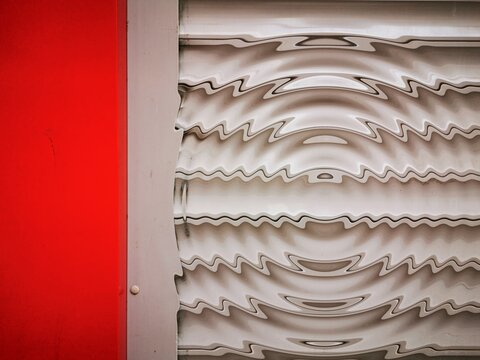 texture, wall, pattern, metal, abstract, white, detail, construction, material, architecture, building, design, steel, closeup, shutter, red, ripple, effect, horizontal , white shutter, security shutt