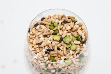 Miscellaneous grain in transparent glass wine cup