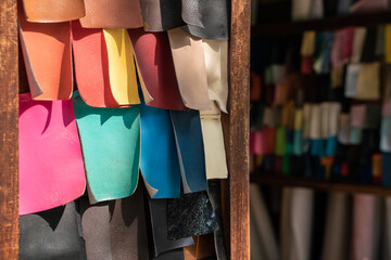 Genuine cow leather on shelf sell in crats shop