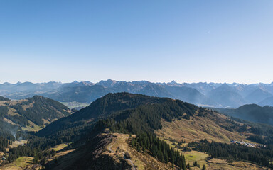 Fototapeta na wymiar Wide view of the Riedbergerhorn in the Alps in summer in Allgäu, Germany