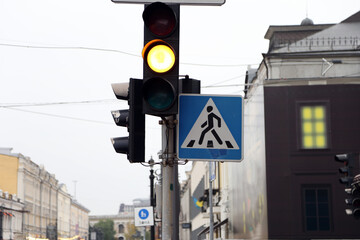 traffic lights and road signs in the city