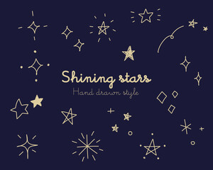 手描き風の星 輝きのイラストセット キラキラ アイコン かわいい おしゃれ 光 宇宙 夜空 Wall Mural Yugoro