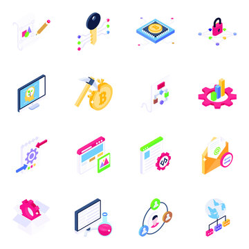 
Pack Of Seo Services and Networking Isometric Icons 
