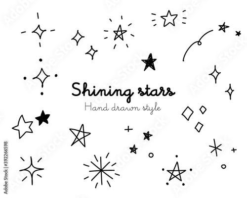 手描き風の星 輝きのイラストセット キラキラ アイコン かわいい おしゃれ 光 宇宙 夜空 Wall Mural Yugoro