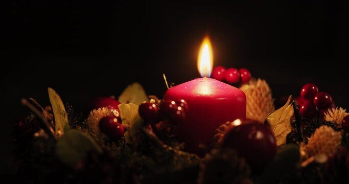 Christmas advent decoration Candle inside wreath