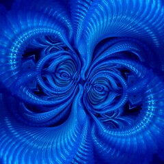 royal blue pvc plastic hose background transformed by reflection to unique abstract patterns and designs of a modern cyclone art style