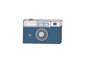 Retro camera in a flat style on a colored background. Vintage film camera. 