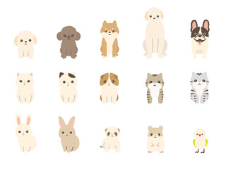 ペット　動物のベクターイラストセット　犬、猫、兎、小動物