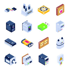 
Pack of Electronics Equipment Isometric Icons 
