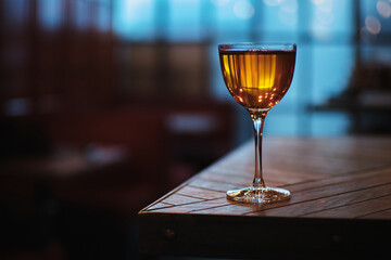 classic whisky cocktail on wood table