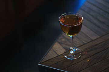classic whisky cocktail on wood table