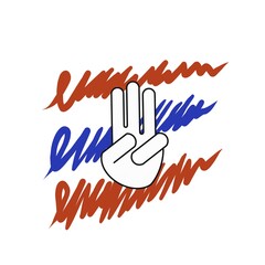 Raising three fingers to support democracy on the national flag. Male hand hand shows number three.