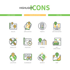 Geolocation - modern line design style icons set