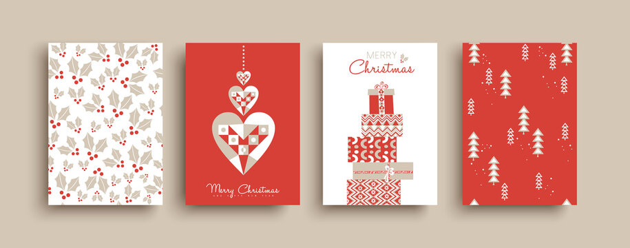 Christmas New Year retro folk art card pattern set