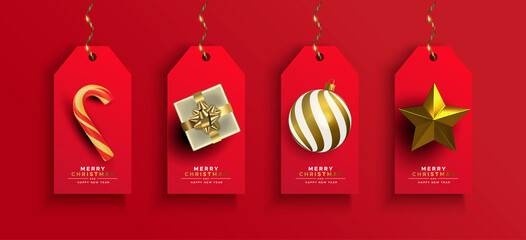Christmas New Year gold 3d gift ornament tag set