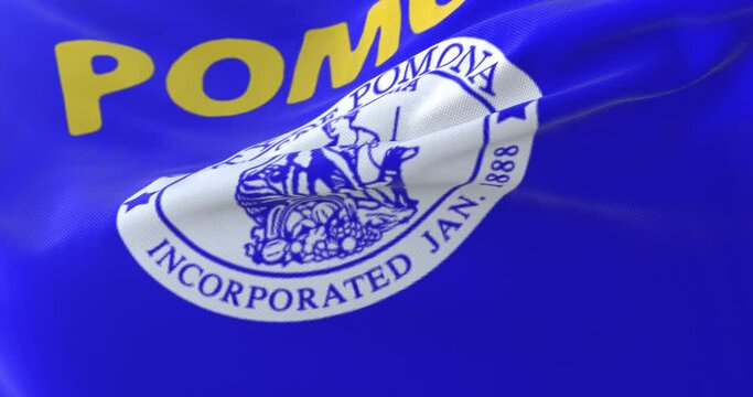 Pomona city flag, California, United States of America, slow - loop