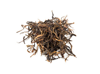 pile of dry chinese tea on white