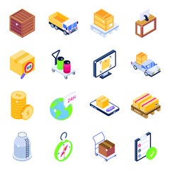 
Pack of Logistics Delivery in Modern Isometric Design

