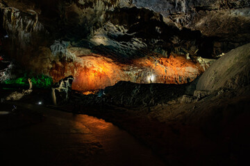 illuminated cave in different colors